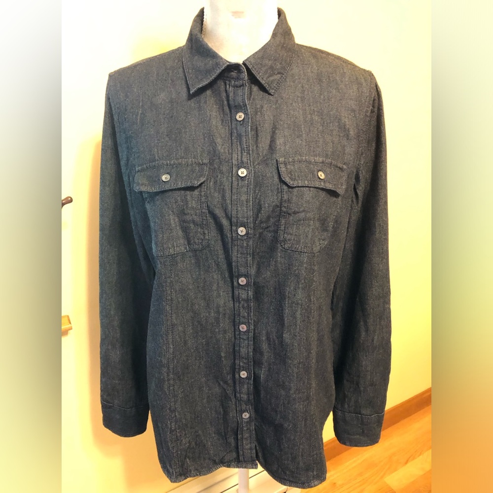 Talbots Size 10, dark blue jeans shirt, long sleeves.